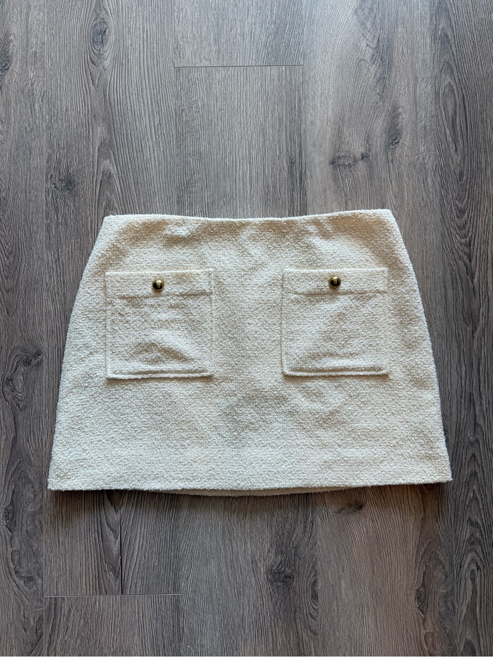 Reformation Cream Bouclé Mini Skirt with Front Patch Pockets Size 10